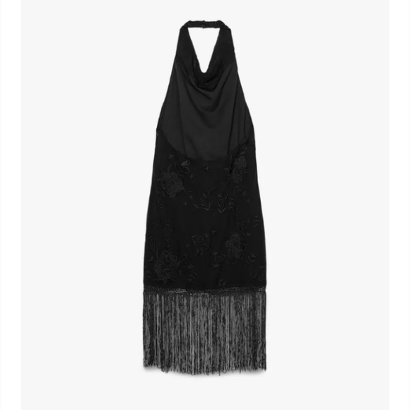 Zara  Halter Dress With Embroidery And Fringe - Picture 3 of 5